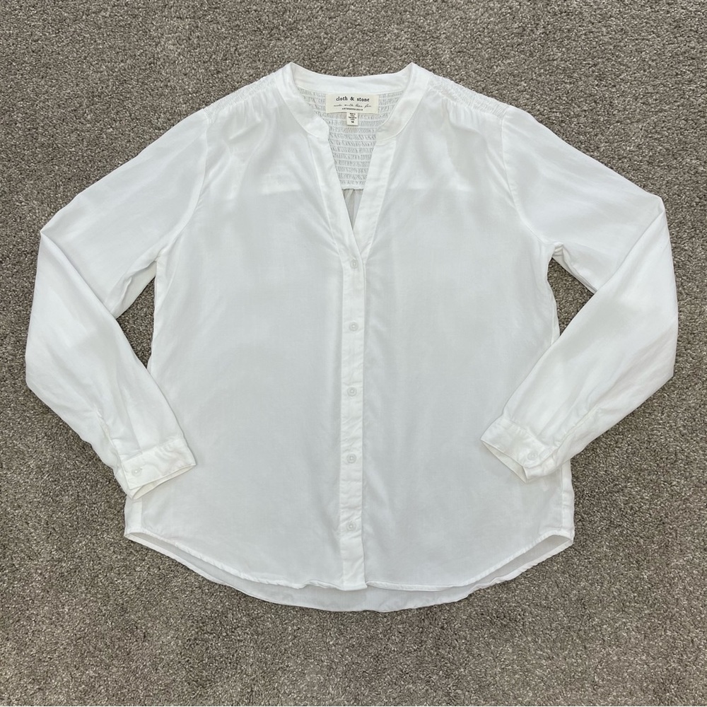 Anthropologie Cloth & Stone White Smocked Blouse